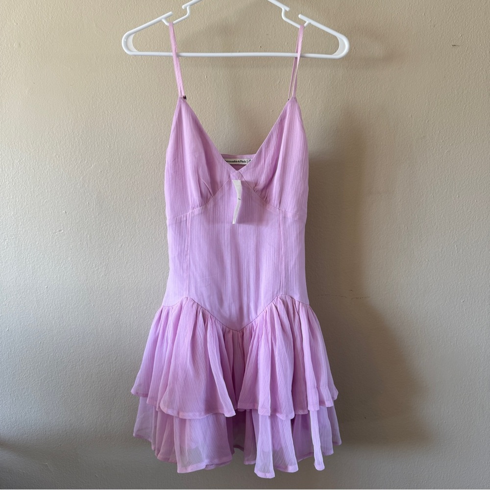 Abercrombie & Fitch Pink Purple Drop Waist Tiered Ruffle Mini Dress Size XS NWT